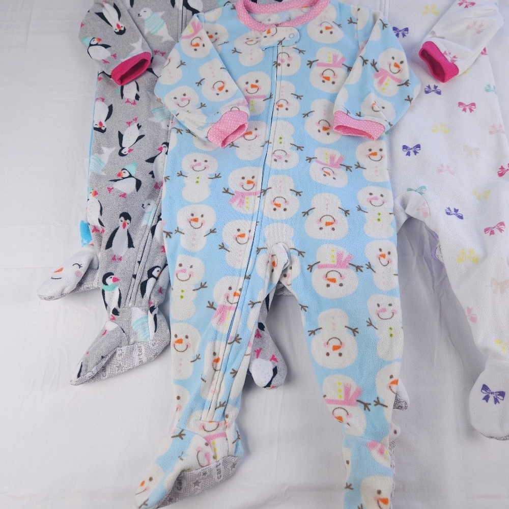 Cozy Kids One Piece Fleece Pajama Set - Snowman, Penguin, and Bow Patterns - Picture 2 of 6